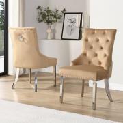 Imperial Champagne Velvet Button Back Dining Chairs In Pair