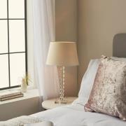 Adelie Ivory Linen Shade Table Lamp With Clear Crystal Base