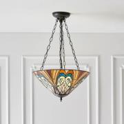 Hector Inverted Tiffany Glass Shade Pendant Light In Satin Black