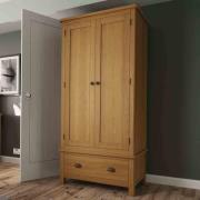 Rosemont Wooden Wardrobe With 2 Doors 1 Drawer In Rustic Oak