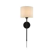 Munich Natural Linen Shade Wall Light In Matt Black