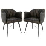 Fraser Dark Grey Leather Dining Chairs With Metal Legs In Pair