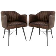 Fraser Brown Leather Dining Chairs With Metal Legs In Pair