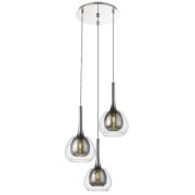 Adelina 3 Light Clear Smoked Glass Shade Pendant Light In Chrome