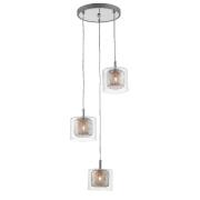 Lewisham 3 Light Clear Glass Pendant Light In Copper And Chrome