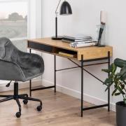 Angus Wooden Laptop Desk With Sliding Door In Oak And Black