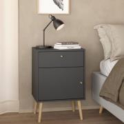 Casey Wooden Bedside Cabinet With 1 Door 1 Drawer In Dark Grey