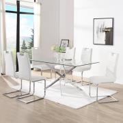 Daytona Large Glass Dining Table With 6 Petra White Chairs