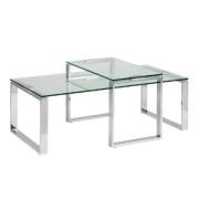 Keene Clear Glass Nesting Coffee Table With Chrome Metal Frame