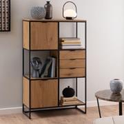 Seguin Wooden Bookcase Wide With 2 Doors 3 Drawers In Oak Black