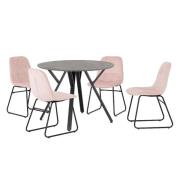 Alsip Round Concrete Dining Table With 4 Lyster Pink Chairs