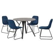 Alsip Round Concrete Dining Table With 4 Lyster Blue Chairs