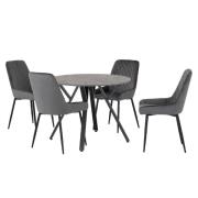 Alsip Round Concrete Dining Table With 4 Avah Grey Chairs