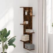 Ravena Wooden Corner Wall Shelf With 5 Shelves In Smoked Oak