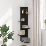 Ravena Wooden Corner Wall Shelf With 5 Shelves In Black