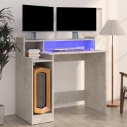 Acampo Wooden Laptop Desk In Concrete Grey With LED Lights