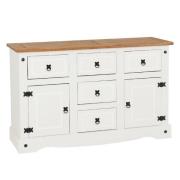 Central Wooden Sideboard With 2 Doors 5 Drawers In White And Oak