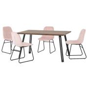 Qinson Oak Wooden Dining Table With 4 Lyster Pink Chairs