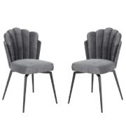 Fairbanks Dark Grey Fabric Dining Chairs With Black Legs In Pair