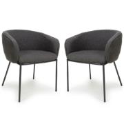 Langley Grey Fabric Dining Chairs With Black Legs In Pair