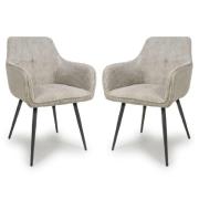 Davidson Mink Fabric Dining Chairs With Black Legs In Pair