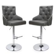 Rivne Graphite Grey Leather Bar Stools With Chrome Base In Pair