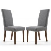 Rabat Steel Grey Fabric Dining Chairs With Walnut Legs In Pair