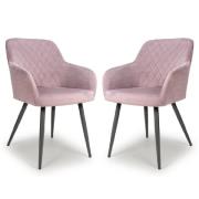 Menton Dusty Pink Velvet Dining Chairs With Black Legs In Pair