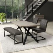 Natore Wooden Dining Table With 1 Bench And 2 Aboba Grey Chairs