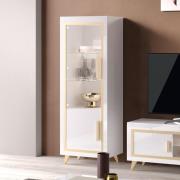 Geneva Left Hand Gloss Display Cabinet In White Gold With LED