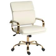 Ventura Leather Home And Office Chair In White And Brass