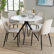 Arta Round White Wooden Dining Table 4 Curve Plastic Calico Chairs