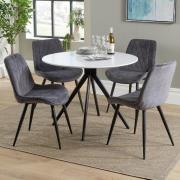 Arta Round White Wooden Dining Table 4 Dark Grey Diamond Chairs