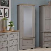 Consett Wooden Wardrobe With 1 Door 1 Drawer In Grey And Oak