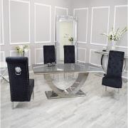 Avon Grey Glass Dining Table With 4 Elmira Black Chairs