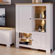 Canyon LED Wide Wooden Display Cabinet With 2 Doors In White Oak