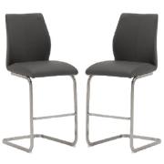 Ithaca Grey Faux Leather Bar Stools With Chrome Base In Pair