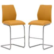 Ithaca Pumpkin Faux Leather Bar Stools With Chrome Base In Pair