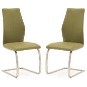 Ithaca Olive Faux Leather Dining Chairs With Chrome Base In Pair