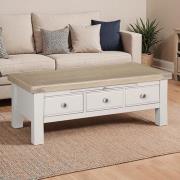 Dawson Wooden Coffee Table With 3 Drawers In Taupe