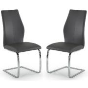 Bernie Grey Leather Dining Chairs With Chrome Legs In Pair