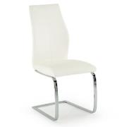 Bernie Leather Dining Chair With Chrome Legs In White