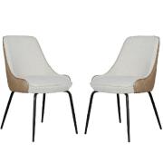 Santiago Biscuit Fabric Dining Chairs With Black Legs In Pair