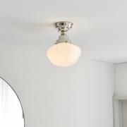 Crowley Opal Glass Semi-Flush Ceiling Light In Bright Nickel