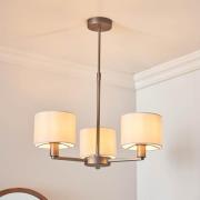 Deland 3 Lights White Fabric Shade Pendant Light In Bronze