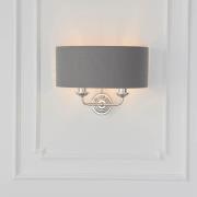 Hixson 2 Light Charcoal Fabric Wall Light In Bright Nickel