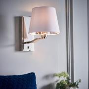 Herriman White Fabric Shade Wall Light In Bright Nickel