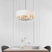 Newton 6 Light White Fabric Ceiling Light In Bright Nickel