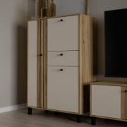 Greeley Wooden Highboard With 3 Doors 1 Drawer In Cream Oak