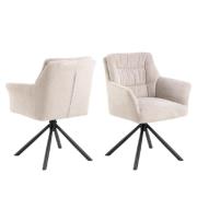 Akron Cream Fabric Swivel Dining Chairs With Black Legs In Pair